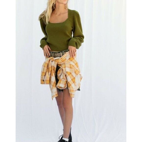 NEW FREE PEOPLE SAFFRON TOP RIBBED CUTOUT SW - Picture 3 of 4